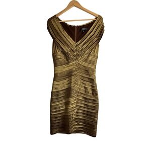 Tadashi Shoji Metallic Bronze Bandage Dress Cocktail Party Y2K Retro Stretch  M